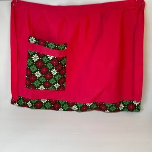 1960s 1970s Pink Floral Half Apron Mod Daisy Pocket Retro